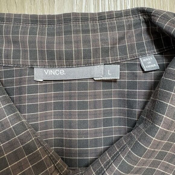 Vince‎ Men's 100% Cotton Button Military Shirt Large Plaid - Picture 6 of 11